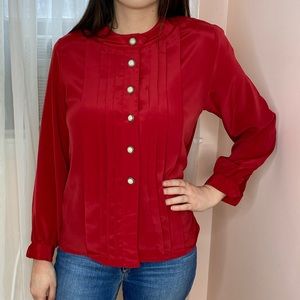 Red Blouse with Pearl Buttons